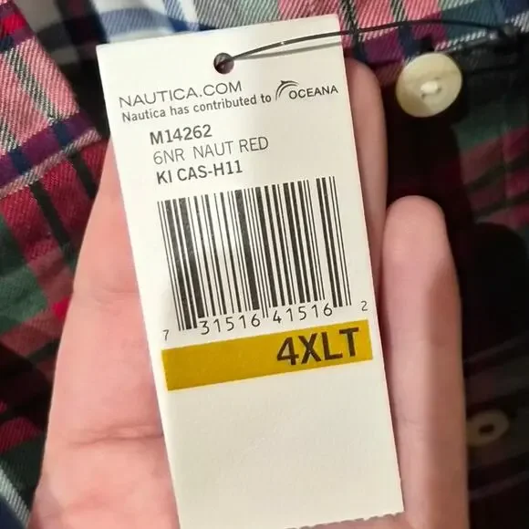 Nautica 4XLT Classic Collar Checked Flannel Casual Button Down Shirt NWT - Picture 5 of 7